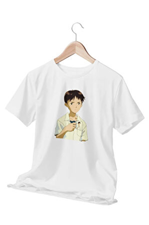 Shinji Anime Baskılı Sevgili, Arkadaş, Doğum Günü Hediyelik Beyaz Unisex T-Shirt