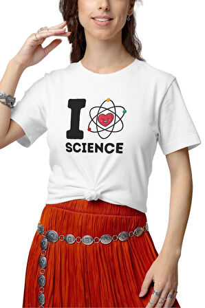I Love Science Baskılı Fen Kimya Öğrenci Hediyelik Eğlenceli Beyaz Unisex T-Shirt