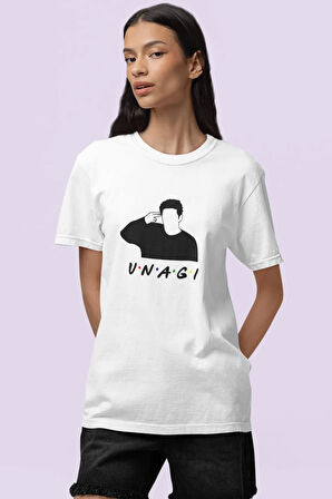 Unagi Ross Friends Baskılı Eğlenceli Hediyelik Beyaz Unisex T-Shirt
