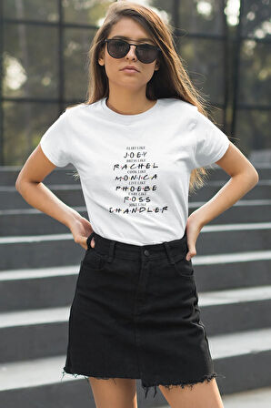 Friends Ross Rachel Joey Phoebe Chandler Monica Baskılı Hediyelik Eğlenceli Beyaz Unisex T-Shirt