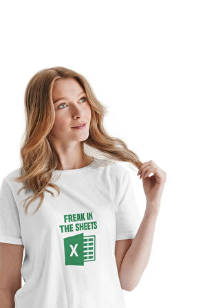Freak In The Sheet Excel Baskılı Muhasebe Hediyelik Eğlenceli Beyaz Unisex T-Shirt