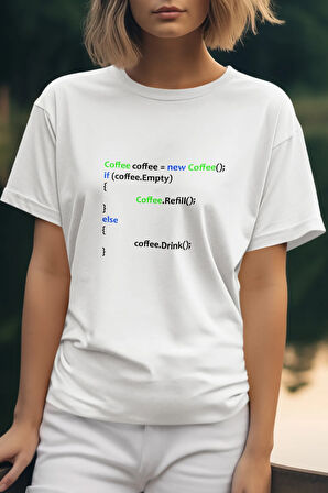 Coffee Yazılımcı Mühendis Java Eğlenceli Hediyelik Beyaz Unisex T-Shirt