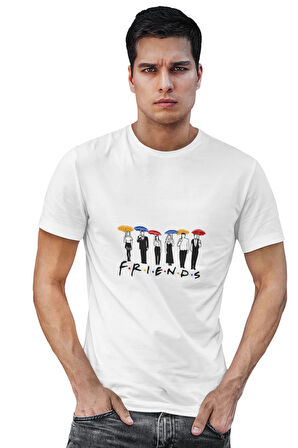 Friends Ross Phoebe Chandler Monica Rachel Joey Umbrella Baskılı Eğlenceli Hediyelik Unisex T-Shirt