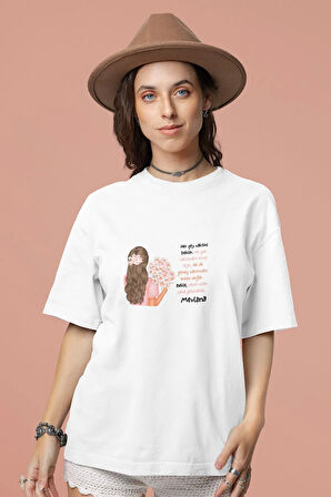 Bekle. Senin Olan Sana Gelecektir. Mevlana Sözü Baskılı Beyaz Motivasyon Kadın T-Shirt