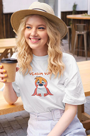 Uçasım Yok-Kuş Baskılı Eğlenceli Komik Hediyelik Beyaz Unisex T-Shirt