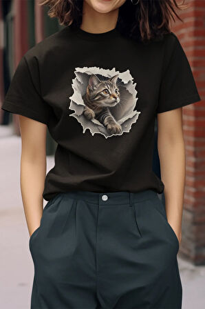 Sevimli Kedi Baskılı Kedisever, Hayvansever için Tasarlanmış Hediyelik Beyaz Unisex T-Shirt