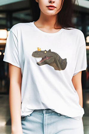 Dinozoru Alt Eden Sevimli Kedi Baskılı Eğlenceli Hediyelik Unisex %100 Pamuklu T-Shirt