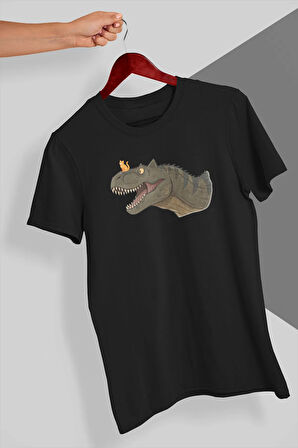 Dinozoru Alt Eden Sevimli Kedi Baskılı Eğlenceli Hediyelik Unisex %100 Pamuklu T-Shirt