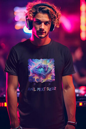 Gamer-Oyuncu Konsol Baskılı İsim ile Kişiselleştirilebilir Unisex Bisiklet Yaka %100 Pamuklu T-Shirt