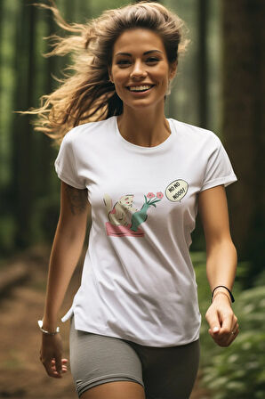 Oh No No! Yaramaz Kedi Baskılı Eğlenceli Beyaz Kadın T-shirt