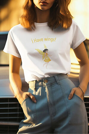 Peri Temalı Beyaz Kadın T-Shirt