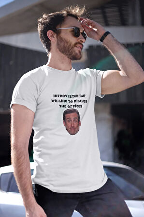 İntroverted But Willing To Discuss The Office Temalı Unisex Beyaz T-Shirt