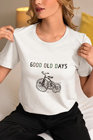 Good Old Days-Bisiklet Temalı Beyaz T-Shirt