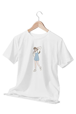 Tatlı Kız Baskılı Beyaz Kadın T-Shirt