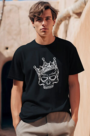 Tahtın Asi Mirası' Temalı Kraliyet Tacı Takmış Kafatası Kuru Kafa Baskılı Unisex T-shirt