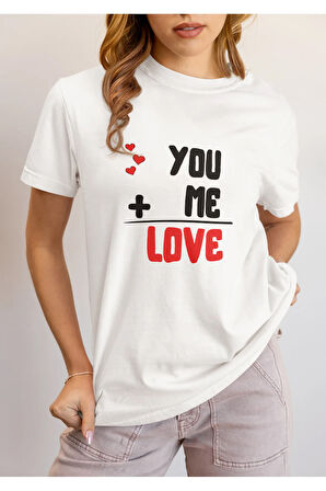 You and Me Love Aşkın Matematiği Baskılı Sevgililer Günü Hediyelik Romantik Pamuklu T Shirt
