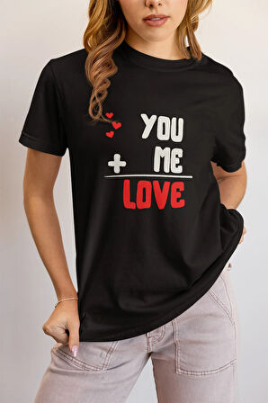 You and Me Love Aşkın Matematiği Baskılı Sevgililer Günü Hediyelik Romantik Pamuklu T Shirt