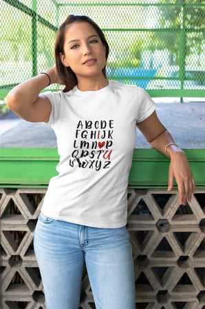 Alfabe I Love You Baskılı Sevgiliye Hediye Sevgililer Günü Unisex %100 Pamuklu T Shirt