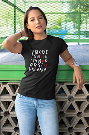 Alfabe I Love You Baskılı Sevgiliye Hediye Sevgililer Günü Unisex %100 Pamuklu T Shirt