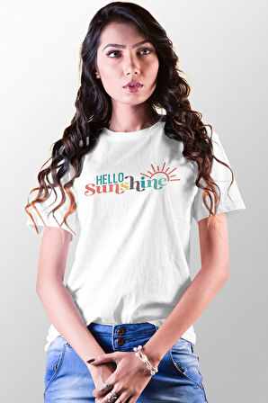 Hello Sunshine Baskılı Unisex Regular Fit Pamuklu Beyaz Tişört