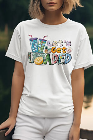 Lets Get Loaded Baskılı Yaz Temalı Unisex Regular Fit Pamuklu Beyaz Tişört