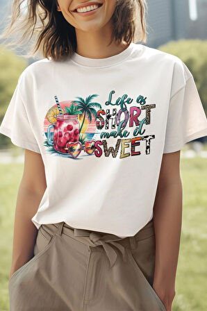 Life İs Short Make İt Better Baskılı Yaz Temalı Unisex Regular Fit Pamuklu Beyaz Tişört