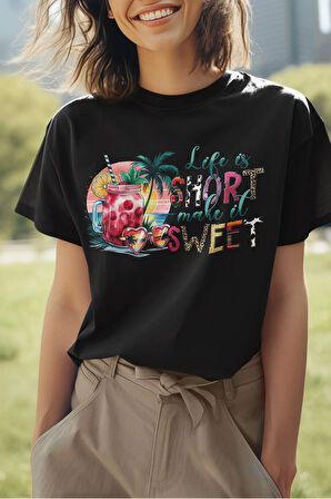 Life İs Short Make İt Better Baskılı Yaz Temalı Unisex Regular Fit Pamuklu Siyah Tişört