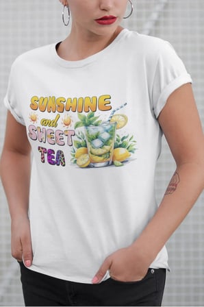 Sunshine And Sweet Tea Limon Baskılı Yaz Temalı Unisex Regular Fit Pamuklu Beyaz Tişört