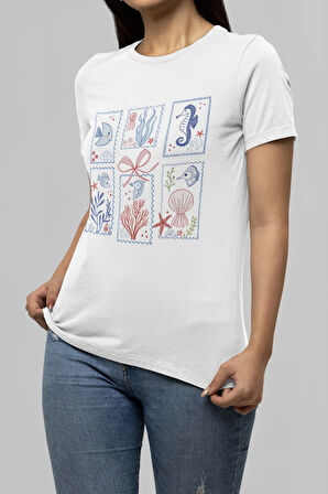 Summer Coastal Trendy Summer Baskılı Yaz Temalı Unisex Regular Fit Pamuklu Beyaz Tişört