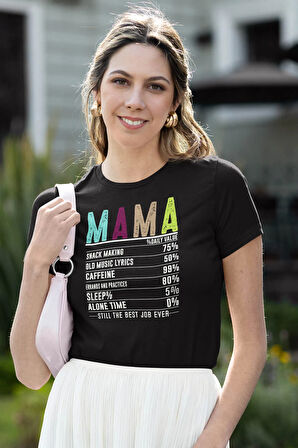 Mother Besin Tablosu Baskılı Anneler Günü Hediyelik Siyah %100 Pamuklu T Shirt