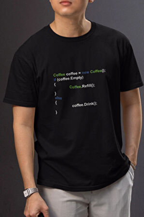 Coffee Yazılımcı Mühendis Java Eğlenceli Hediyelik Siyah Unisex T-Shirt