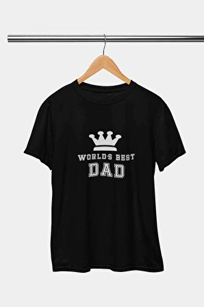 Worlds Best Dad Baskılı Babalar Günü Doğum Günü Hediyelik Eğlenceli Siyah Unisex T-Shirt