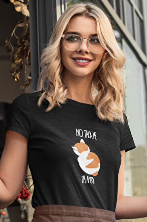 No Talk Me I'm Angy Sevimli Kedi Baskılı Unisex %100 Pamuklu T-Shirt