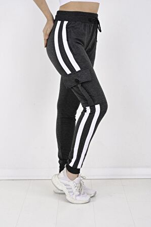 2 Iplik Yanları Şeritli,kargo Cepli Kadın Eşofman Altı-8831