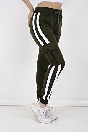 2 Iplik Yanları Şeritli,kargo Cepli Kadın Eşofman Altı-8831