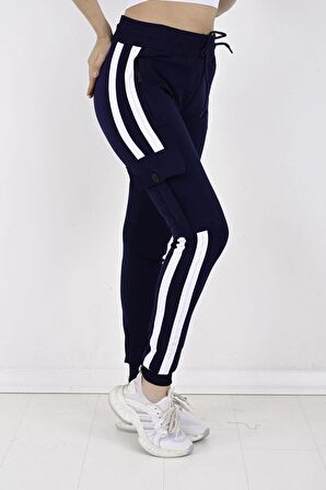 2 Iplik Yanları Şeritli,kargo Cepli Kadın Eşofman Altı-8831