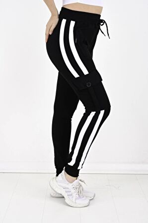 2 Iplik Yanları Şeritli,kargo Cepli Kadın Eşofman Altı-8831