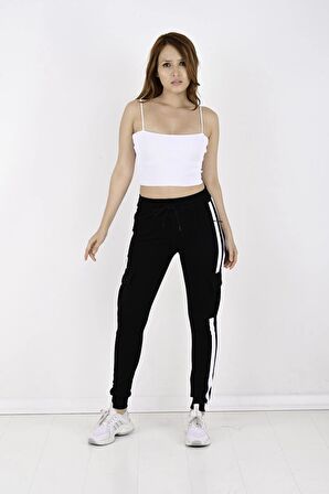 2 Iplik Yanları Şeritli,kargo Cepli Kadın Eşofman Altı-8831