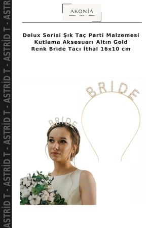 Delux Serisi Şık Taç Parti Malzemesi Kutlama Aksesuarı Altın Gold Renk Bride Tacı İthal 16x10 cm