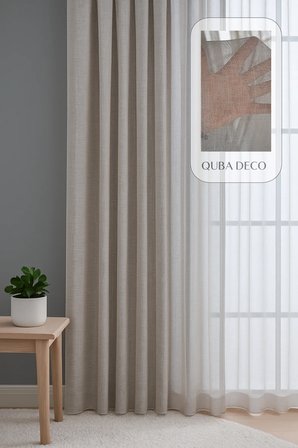 Natural Modern File Dokulu Keten Tül Perde PİLELİ Salon Oturma Odası Yatak Odası Çocuk Odası