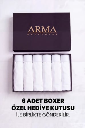 Günlük Paket Rahat Erkek Premium Bambu Beyaz Boxer 6'lı Hediye Kutulu Damat Bohçası ve Çeyiz Seti