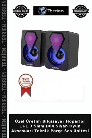 Özel Üretim Bilgisayar Hoparlör 1+1 3.5mm D04 Siyah Oyun Aksesuarı Teknik Parça Ses Ünitesi