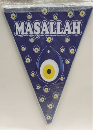 Premium Salon Aksesuarı Duvar Süsü MAŞALLAH NAZA BONCUKLU ÜÇGEN FLAMA
