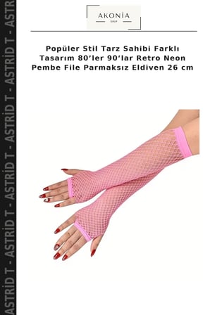 Popüler Stil Tarz Sahibi Farklı Tasarım 80’ler 90’lar Retro Neon Pembe File Parmaksız Eldiven 26 cm