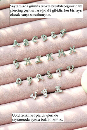 Q Harfi Piercing Gümüş Renkli Harf Piercing Q