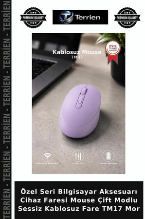 Özel Seri Bilgisayar Aksesuarı Cihaz Faresi Mouse Çift Modlu Sessiz Kablosuz Fare TM17 Mor