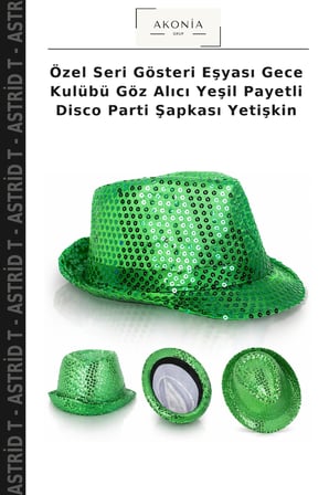 Özel Seri Gösteri Eşyası Gece Kulübü Göz Alıcı Yeşil Payetli Disco Parti Şapkası Yetişkin
