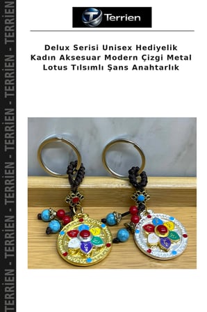 Delux Serisi Unisex Hediyelik Kadın Aksesuar Modern Çizgi Metal Lotus Tılsımlı Şans Anahtarlık
