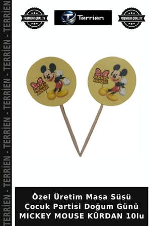 Özel Üretim Masa Süsü Çocuk Partisi Doğum Günü MICKEY MOUSE KÜRDAN 10lu