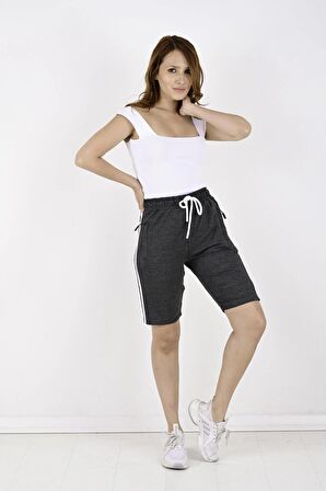 2 Iplik Yanları Şeritli Kadın Şort-2235